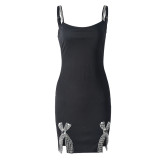 New summer sleeveless hot diamond backless sling dress