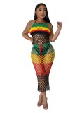 Long fringed braided colorblock fringed beach cover-ups