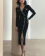 2024 Fashionable Women's V-neck Long Sleeve Fake Button Slim Fit Knitted Dress