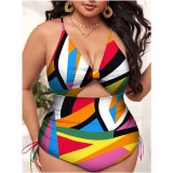 2024 plus size swimwear pleated swimsuit print one-piece bathing suit