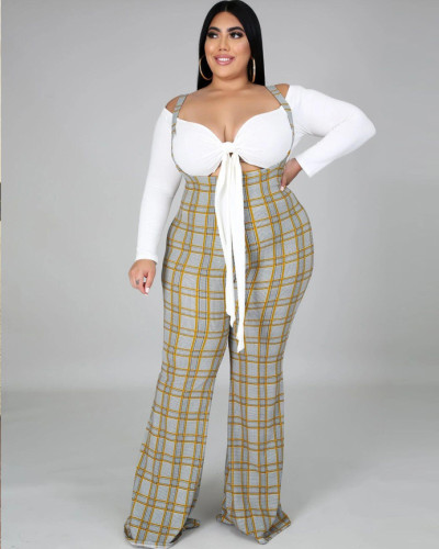 Women's plus size clothing sexy crop top suspender pants two piece set