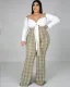 Women's plus size clothing sexy crop top suspender pants two piece set