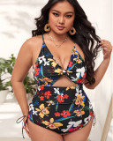 2024 plus size swimwear pleated swimsuit print one-piece bathing suit