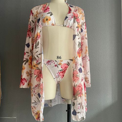 New arrival three-piece bikini set print swimwear beach cover-up swimsuit