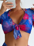 2024 high-end fashion sexy printed bikini swimwear four-piece women's cover-ups swimsuit