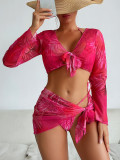 2024 high-end fashion sexy printed bikini swimwear four-piece women's cover-ups swimsuit
