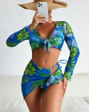 2024 high-end fashion sexy printed bikini swimwear four-piece women's cover-ups swimsuit