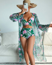 2024 high-end fashion sexy printed bikini swimwear three-piece women's cover-ups swimsuit