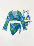 2024 high-end fashion sexy printed bikini swimwear four-piece women's cover-ups swimsuit