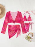 2024 high-end fashion sexy printed bikini swimwear four-piece women's cover-ups swimsuit