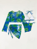 2024 high-end fashion sexy printed bikini swimwear four-piece women's cover-ups swimsuit