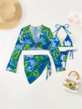 2024 high-end fashion sexy printed bikini swimwear four-piece women's cover-ups swimsuit