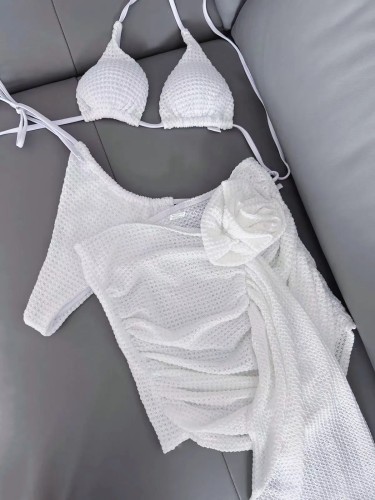 Three-piece bikini 3D flower split women's swimsuit
