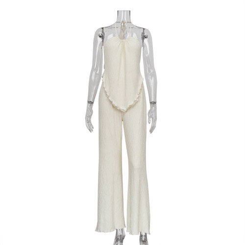 Sexy halter top pleated pants slim suit