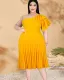 One-shoulder short-sleeved plus size yellow pleated banquet evening dress