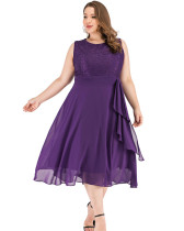 Plus size women's lace patchwork chiffon bridemaid dress