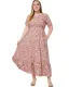 Plus size women's summer round neck short sleeve printed pocket dress
