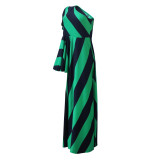 Fashionable slash shoulder striped long top