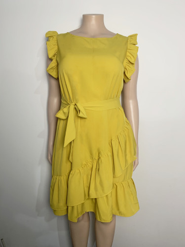 Plus size solid color pleated casual comfortable dress