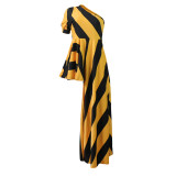 Fashionable slash shoulder striped long top