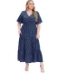 Plus size women's summer V-neck polka-dot short-sleeved dress