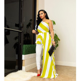 Fashionable slash shoulder striped long top
