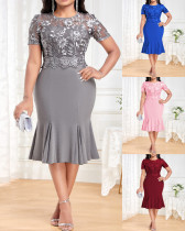 Plus size women's embroidered patchwork mother of the bride dress