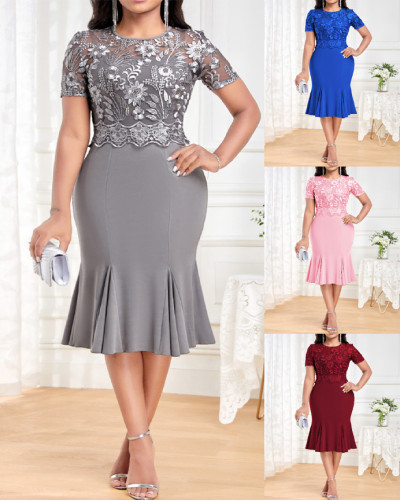 Plus size women's embroidered patchwork mother of the bride dress