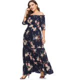 Plus Size Women's Summer Off Shoulder Bohemian Long Maxi Dress
