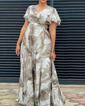 Summer casual elegant resort plus size printed long dress