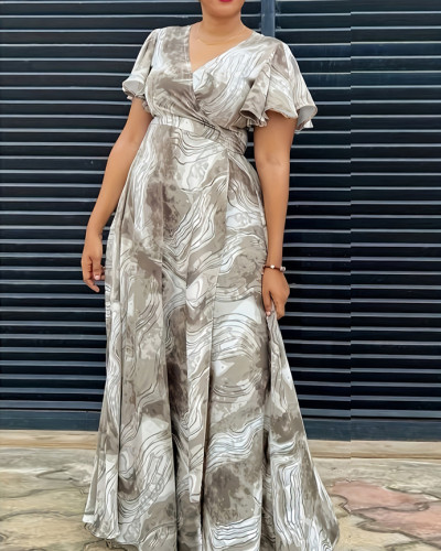 Summer casual elegant resort plus size printed long dress