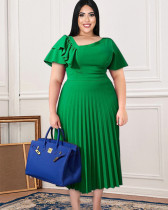 Spring summer pleated oblique shoulder plus size women's ruched dress