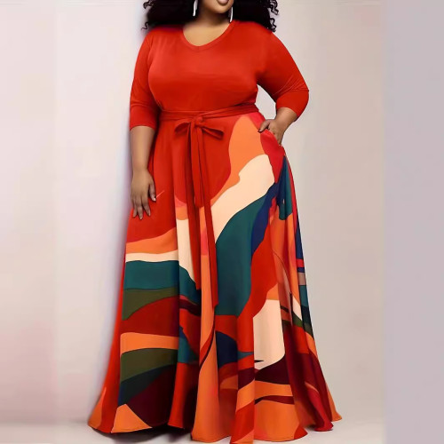 Print plus size maxi dress