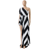 Fashionable slash shoulder striped long top