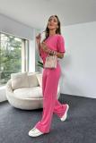 Fashion casual solid color short sleeves women's two-piece pants set loungewear