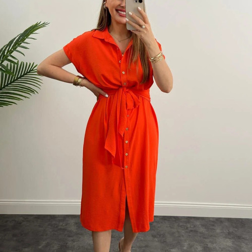 Waist slimming summer solid color elegant ladies blouse dress
