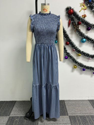 Printed ruffles sleeveless patchwork long dress