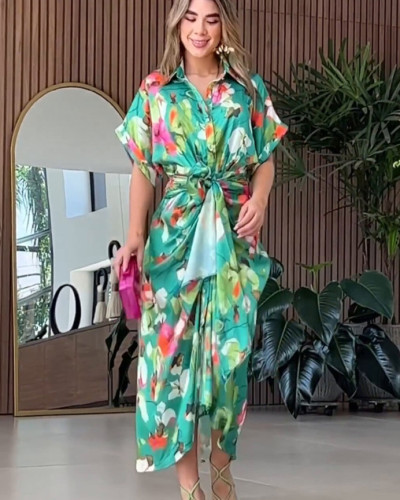 2024 Fashion Printed Irregular Casual Blouse Dress