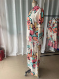 2024 Loose Fashion Printed Blouse High Waisted Wide Leg Pants Set