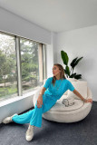 Fashion casual solid color short sleeves women's two-piece pants set loungewear