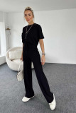 Fashion casual solid color short sleeves women's two-piece pants set loungewear