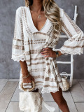 Summer vocation lace cuff smock dress