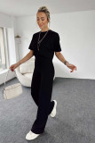 Fashion casual solid color short sleeves women's two-piece pants set loungewear