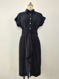 Waist slimming summer solid color elegant ladies blouse dress