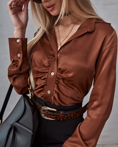Solid color long-sleeved spring and autumn elegant blouse