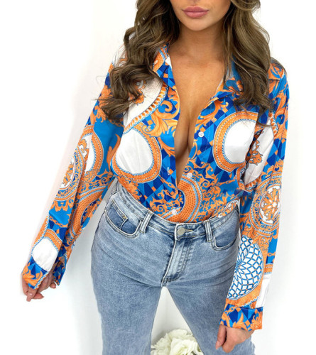 Elegant Print Loose Long Sleeve Comfortable Casual Blouse