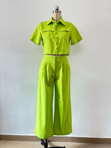 Fashion casual solid color short sleeves summer women's two-piece pants suit