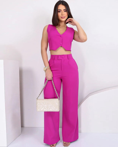 Fashion casual slim sleeveless summer women's two-piece pants suit