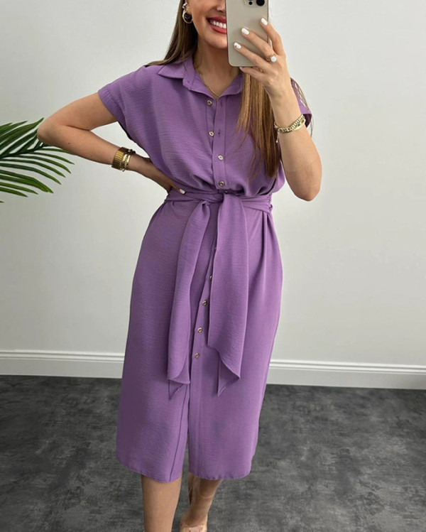 Waist slimming summer solid color elegant ladies blouse dress