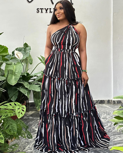Sexy printed one shoulder long maxi dress